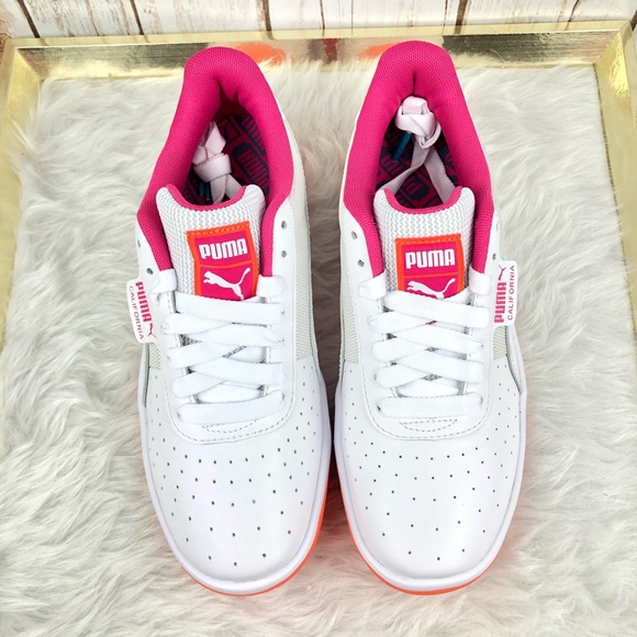 Puma California Leather White Orange Pink Sneakers - Picture 4 of 8